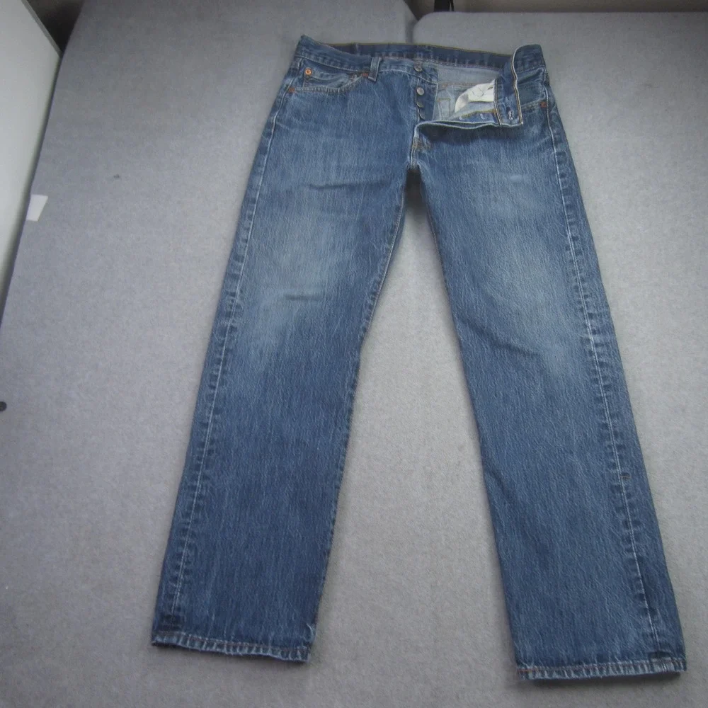 Levi 501 Jeans‎ Mens 34X30 Blue Button Fly Medium Wash Denim Straight Leg Retro